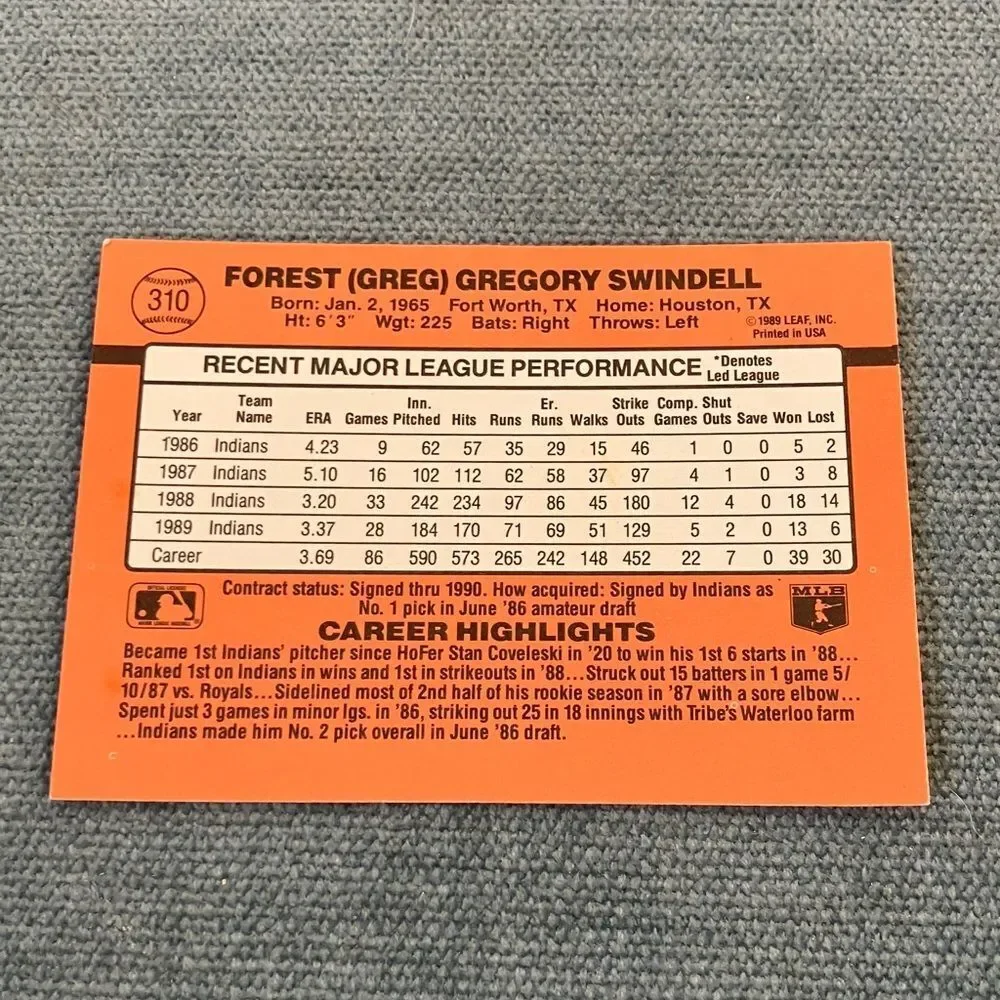1990 Donruss Cleveland Indians Baseball Card Trading Card